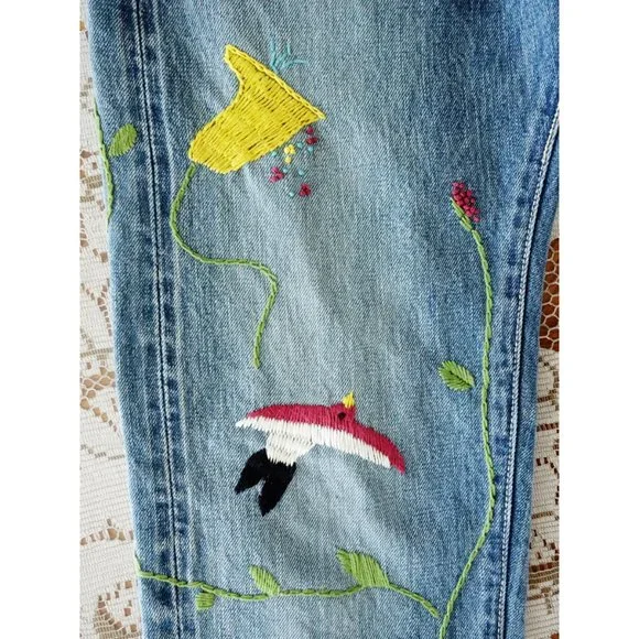 Kapital Japan Stonewash Denim Floral Bird Embroidered Jeans 28 est 25 - Picture 10 of 15
